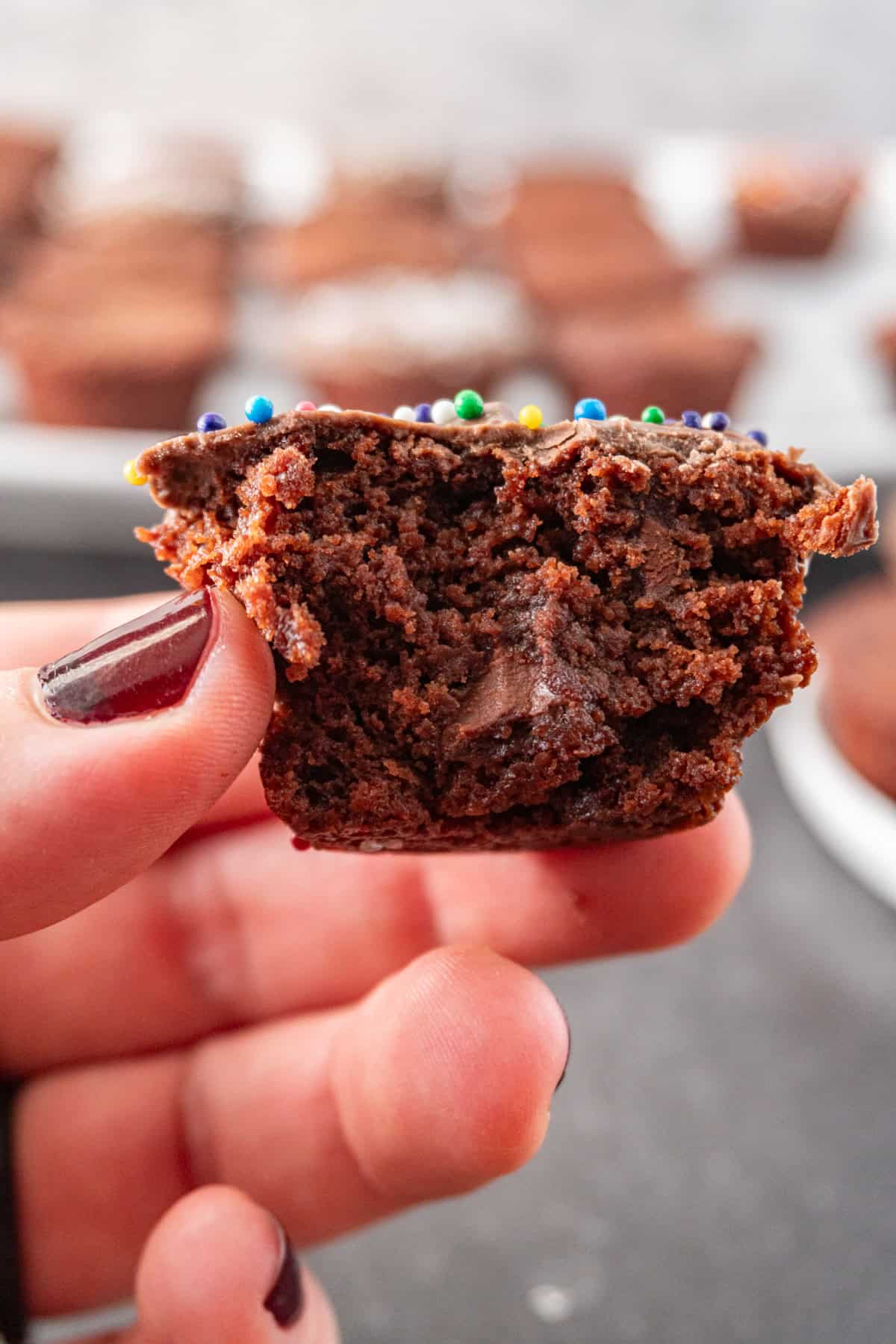 Bite taken out of brownie bite.