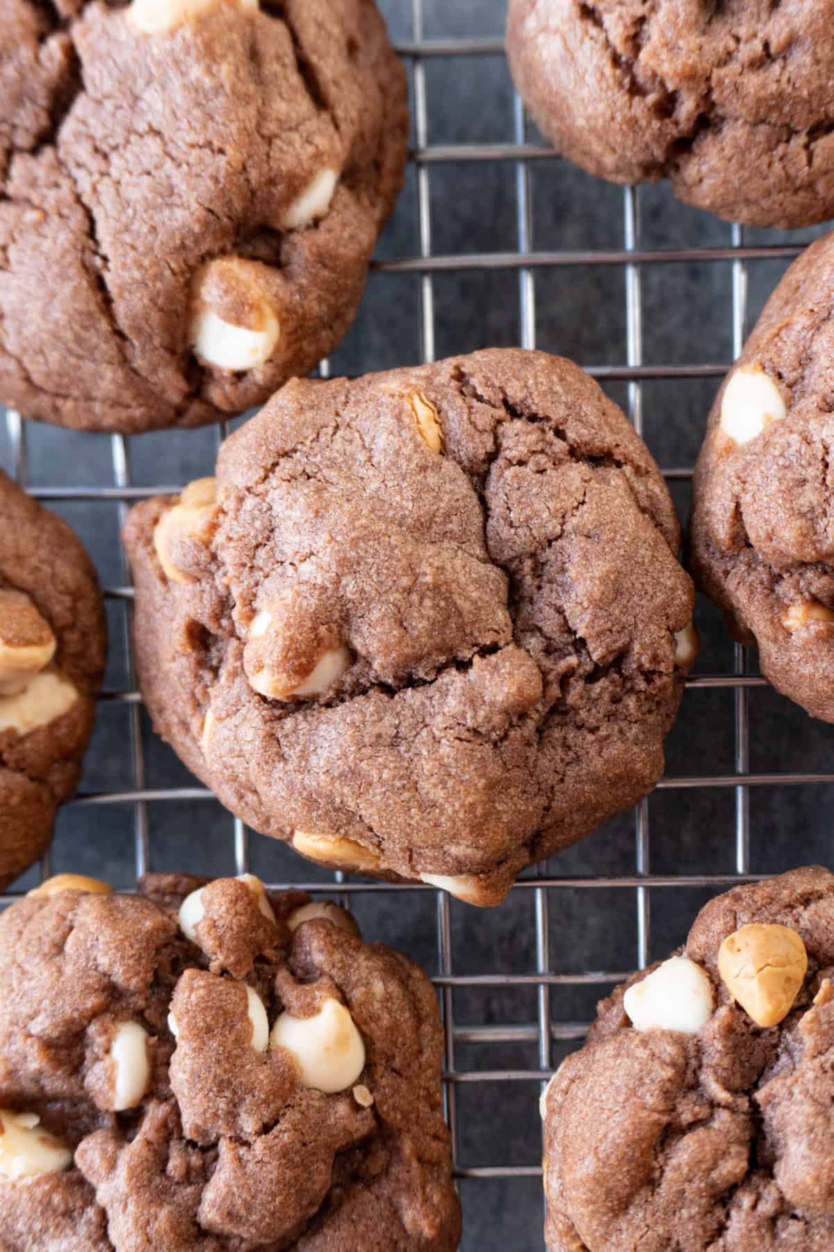 Chocolate Pudding Cookies on cooling rack- close up