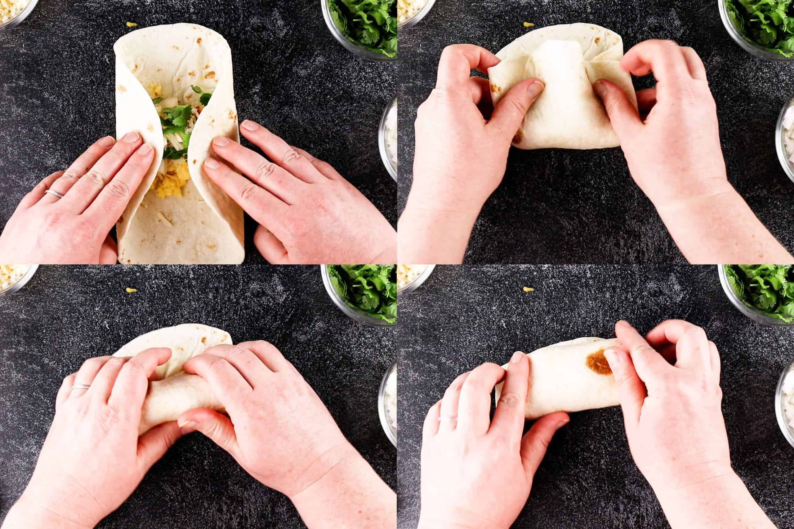 process shots of how to roll a burrito