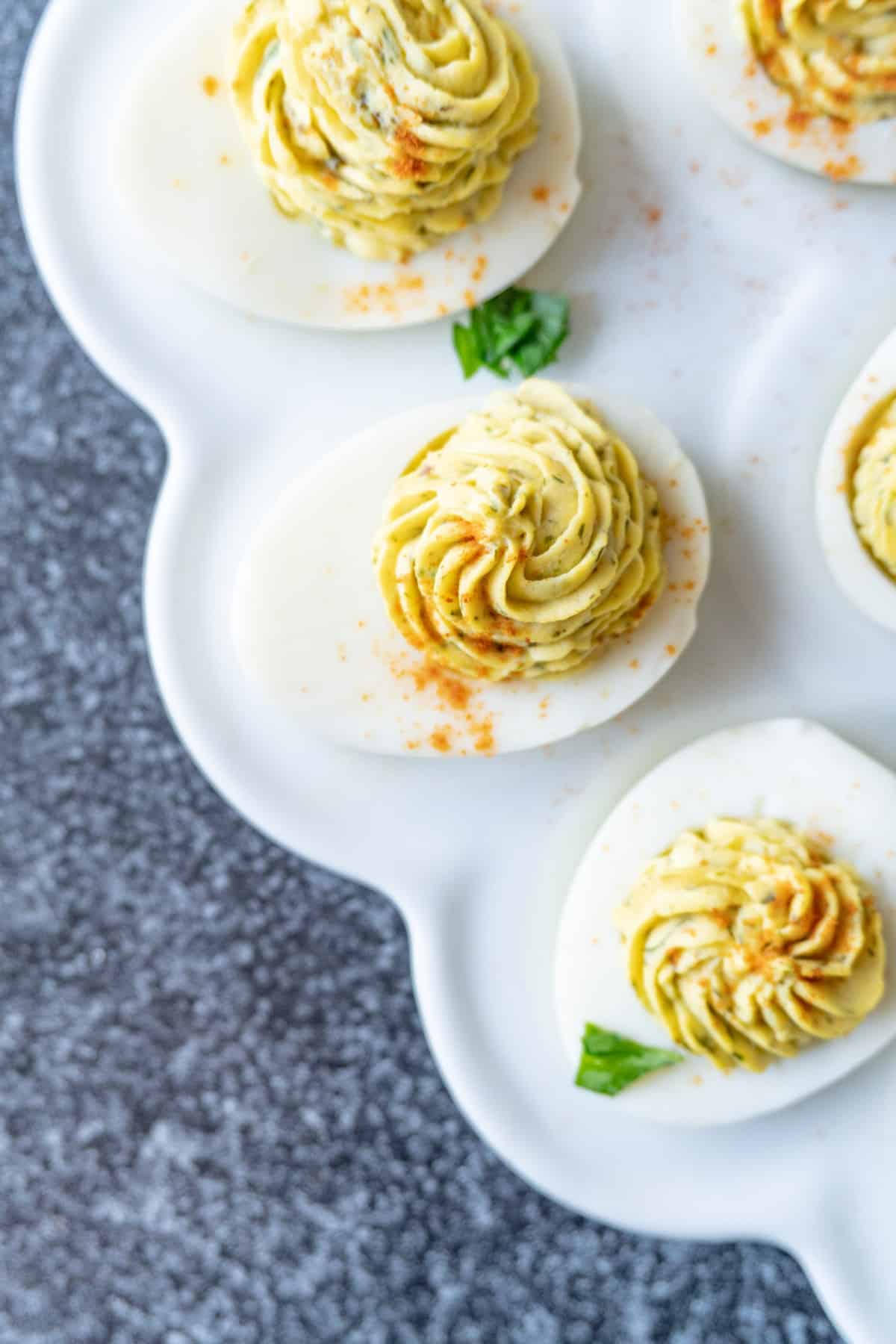 Close up up deviled egg with filling