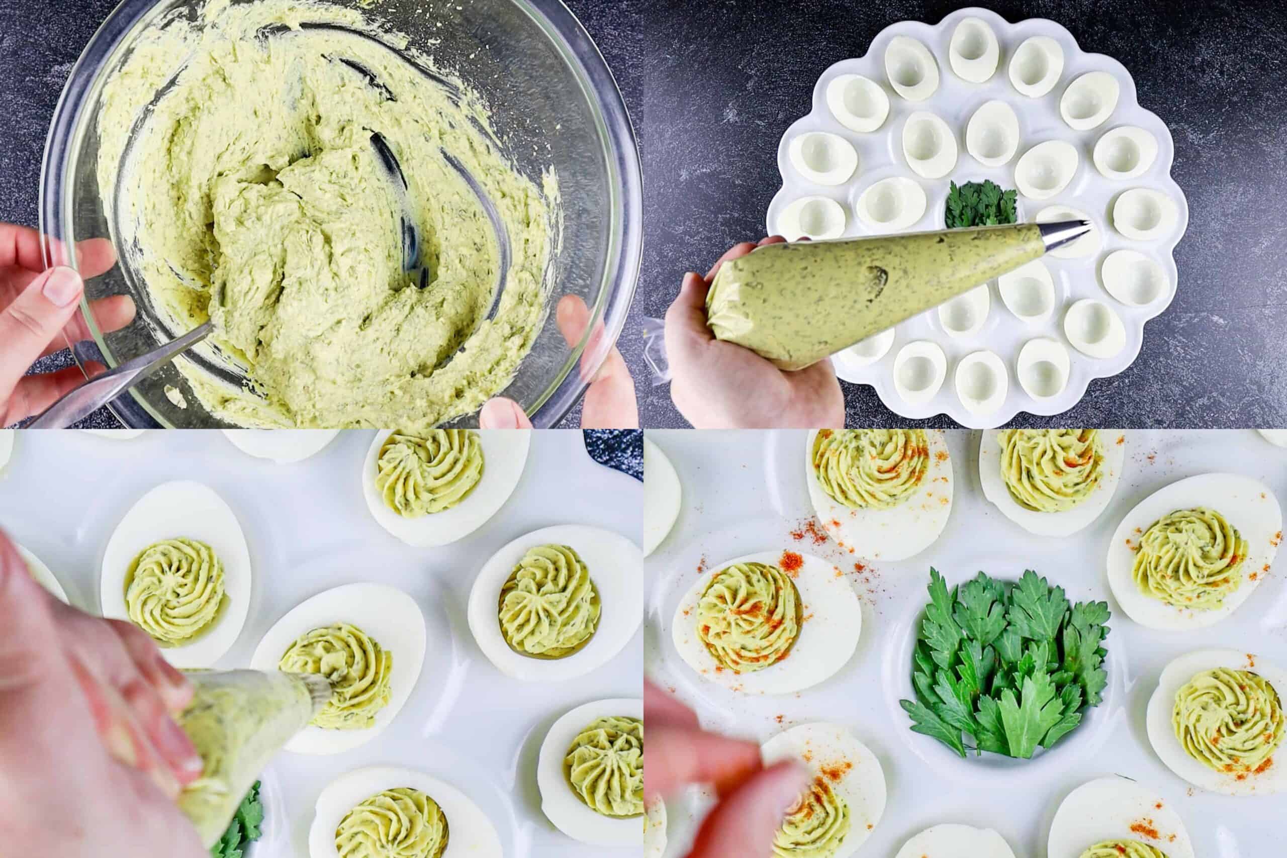 deviled eggs process shots- adding the filing