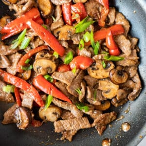 Beef with Garlic Sauce in pan- featured image-