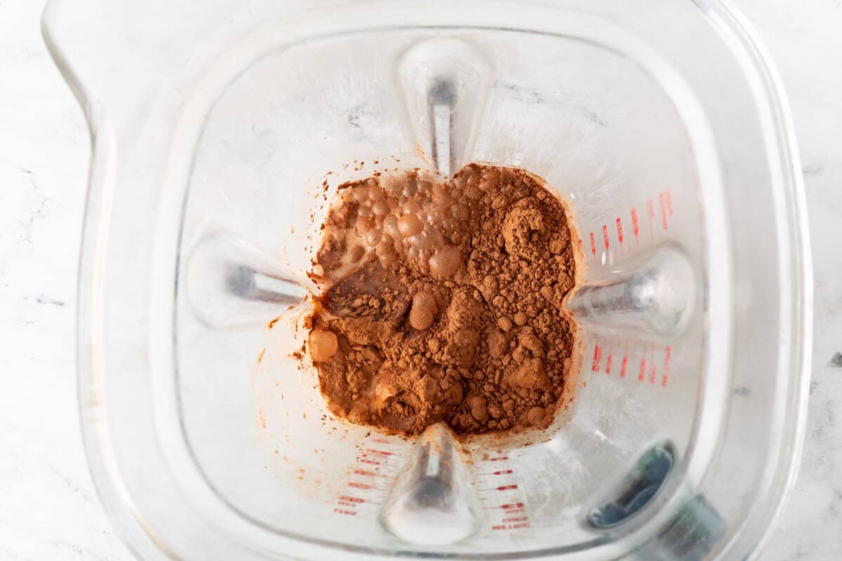 ingredients in blender without lid on,