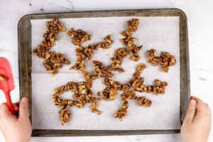 walnuts on baking sheet before baking