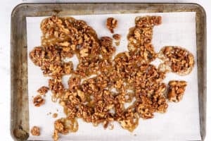walnuts on baking sheet after baking