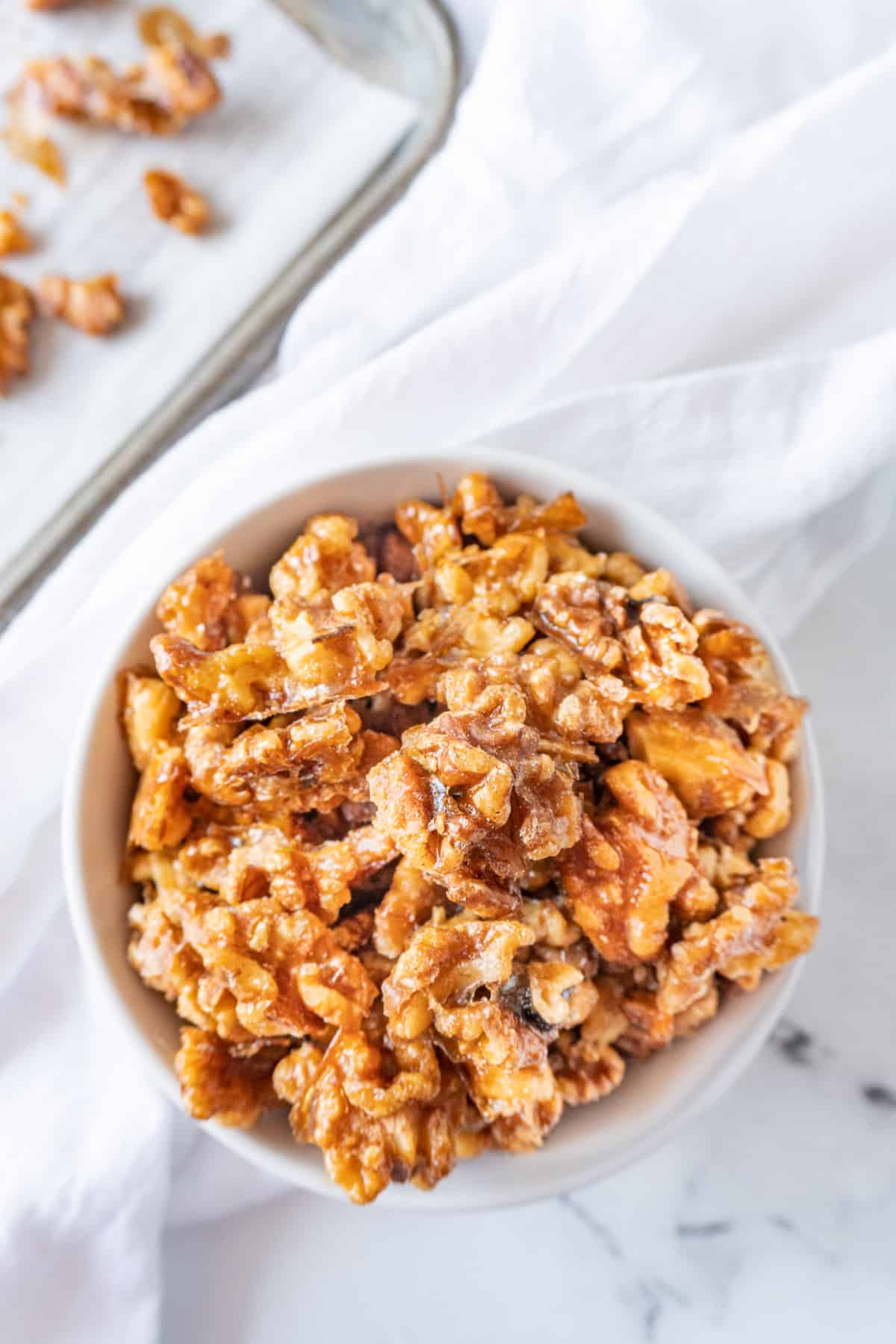 candied walnuts in bowl
