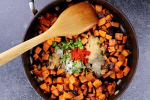 spices added to skillet