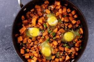 eggs added to skillet