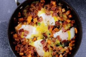eggs cooked in skillet
