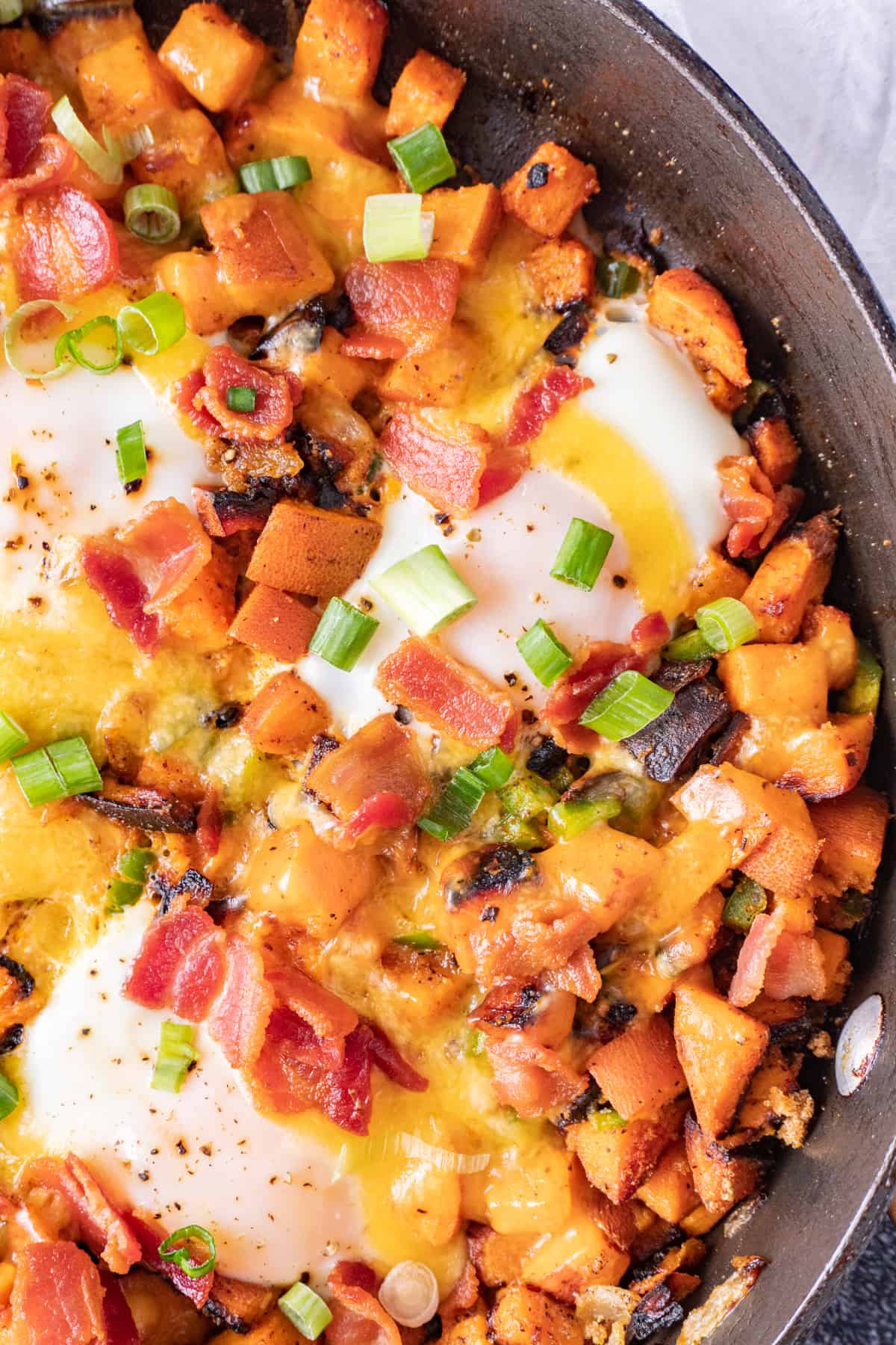 sweet potato breakfast skillet in pan close up