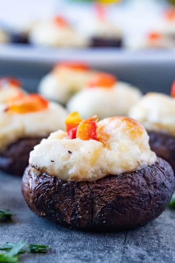 Stuffed Mushrooms, These stuffed mushrooms are easy and delicious! Stuffed with a creamy, cheesy filling you will want to eat these every day! #stuffedmushrooms #mushroom #partyfood #atablefullofjoy #hearthstone #wow #blizzard #gamer #heahstonefood #creamcheese #keto #gf #glutenfree #lowcarb