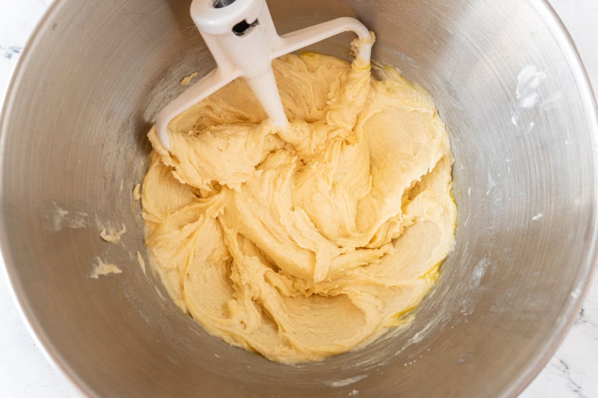 eggs mixed into the batter.