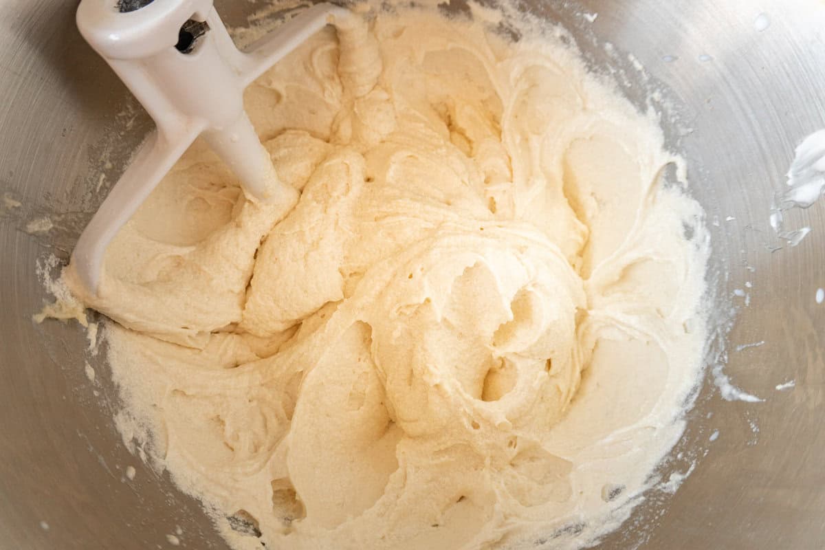 milk and vanilla mixed into batter.