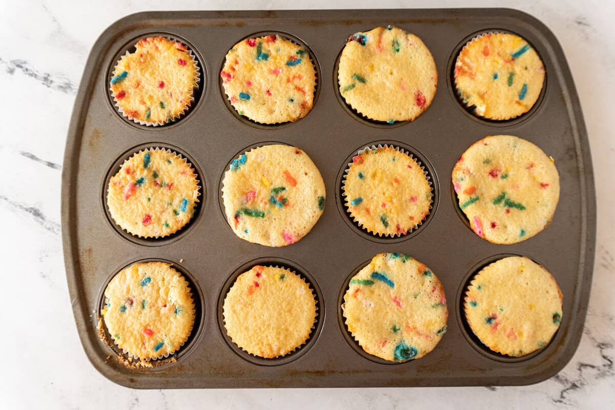 cupcakes baked and still in cupcake pan.