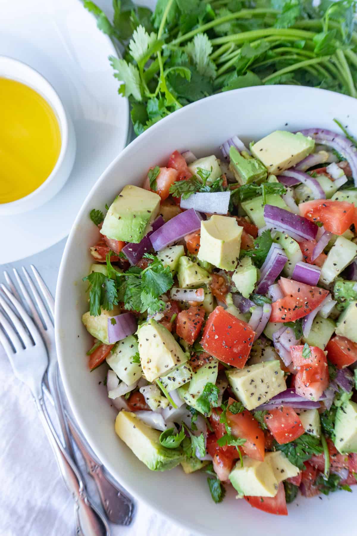 Cucumber Avocado Salad in bowl close up