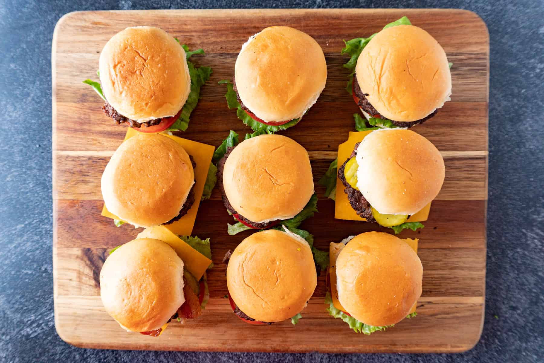 Sliders lined up overhead shot