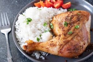 Smoked Chicken on plate with rice