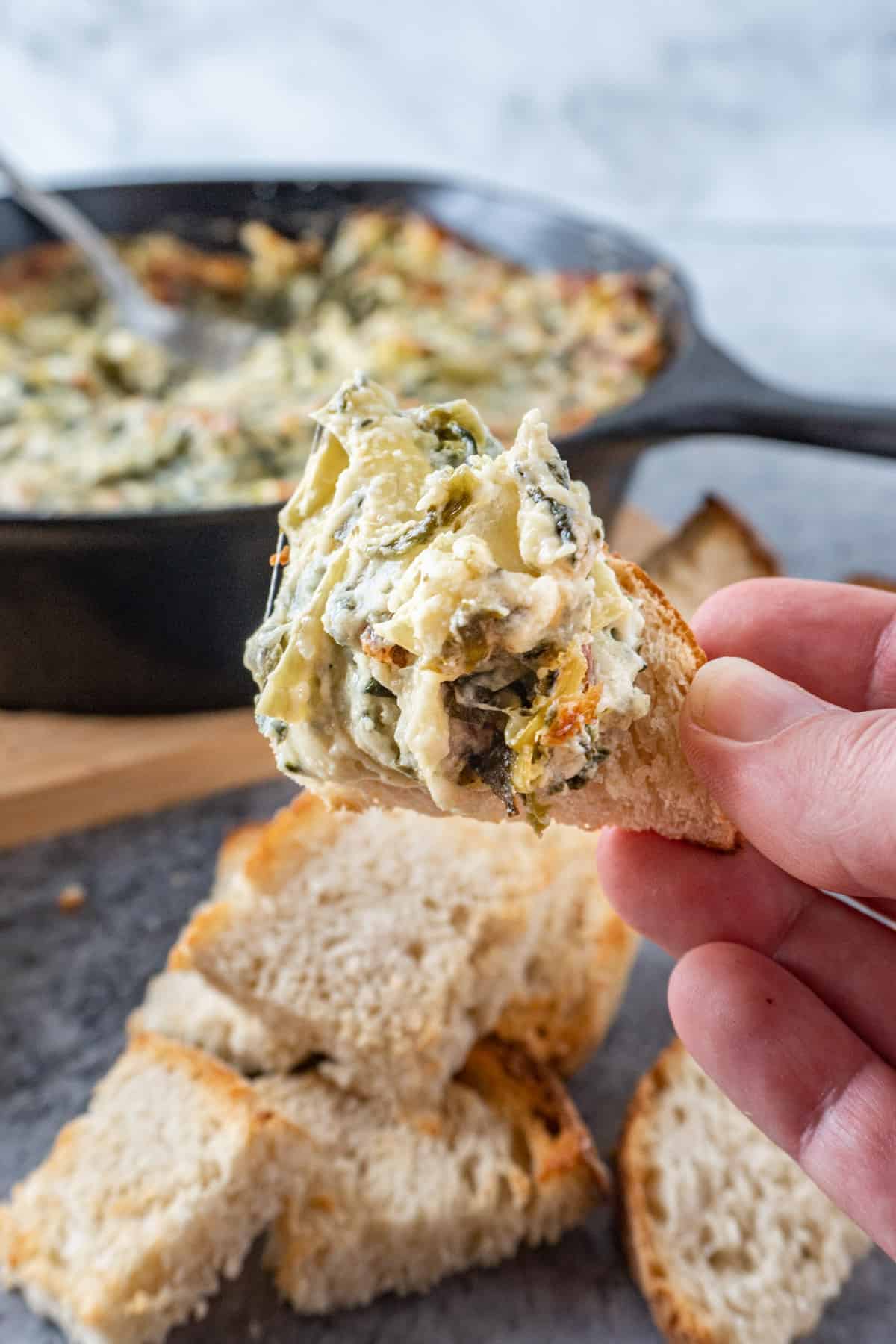 Hot Spinach Artichoke Dip on Bread