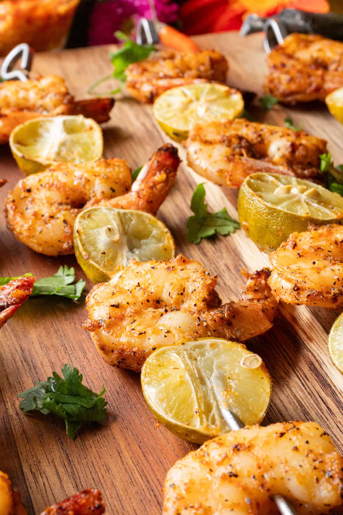 skewered shrimp close up