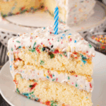 Slice of Birthday Cake with a candle on top, Pinterest image.
