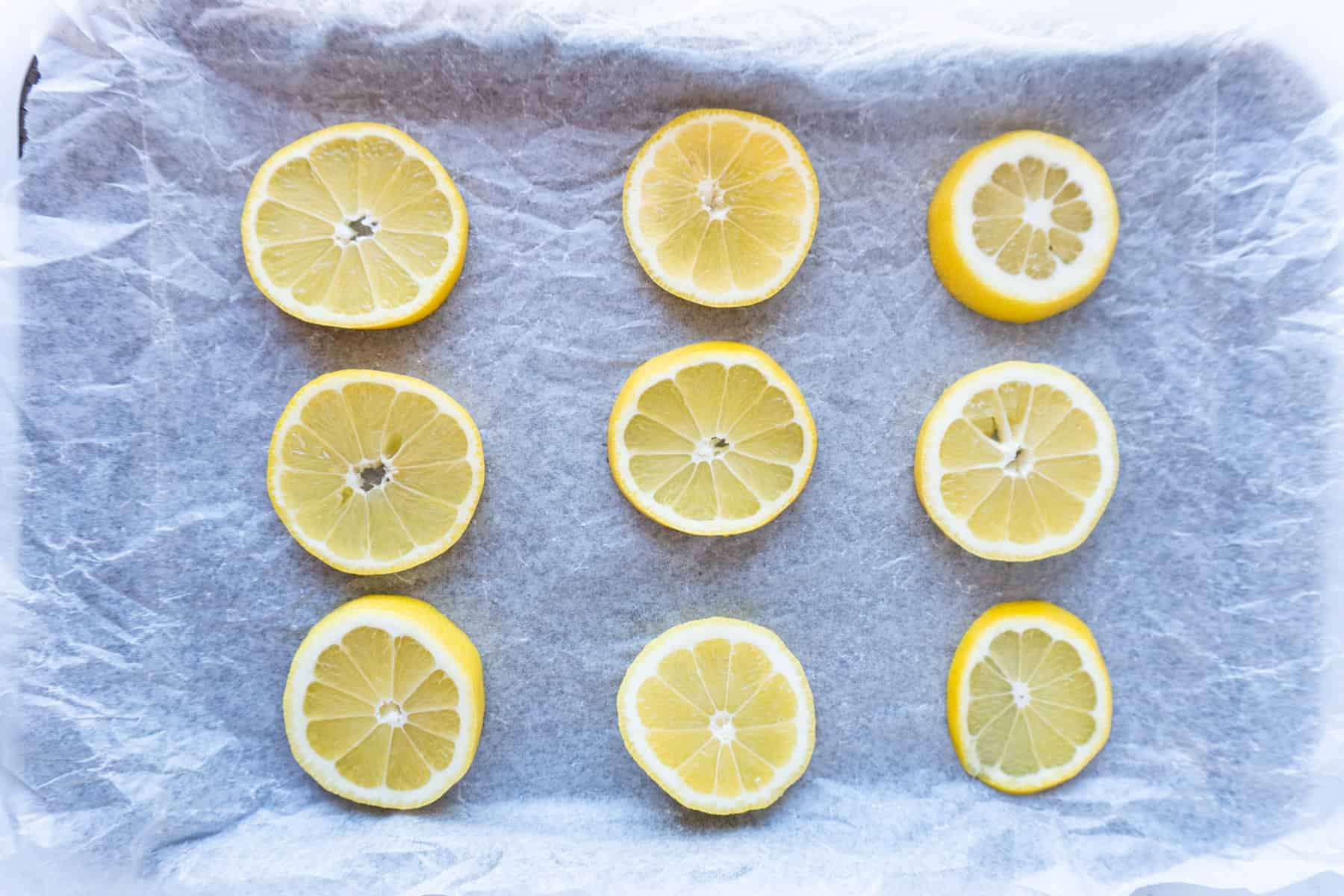 lemon slices on a baking sheet