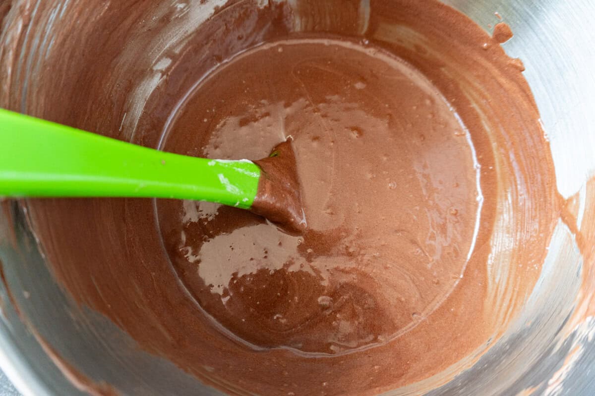 flour and buttermilk mixture folded into batter.
