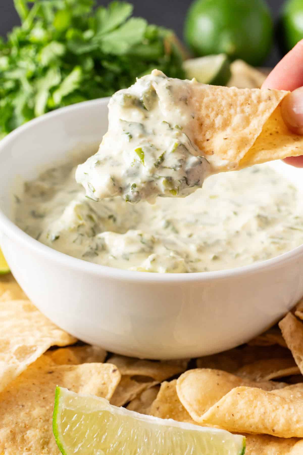 cilantro lime sauce on chip
