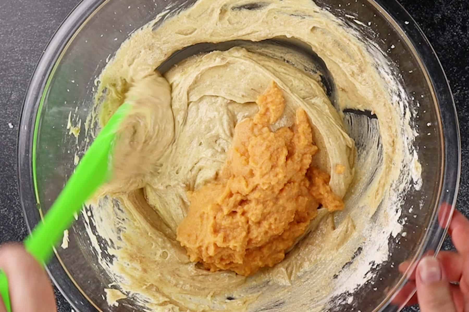 folding in sweet potato mixture