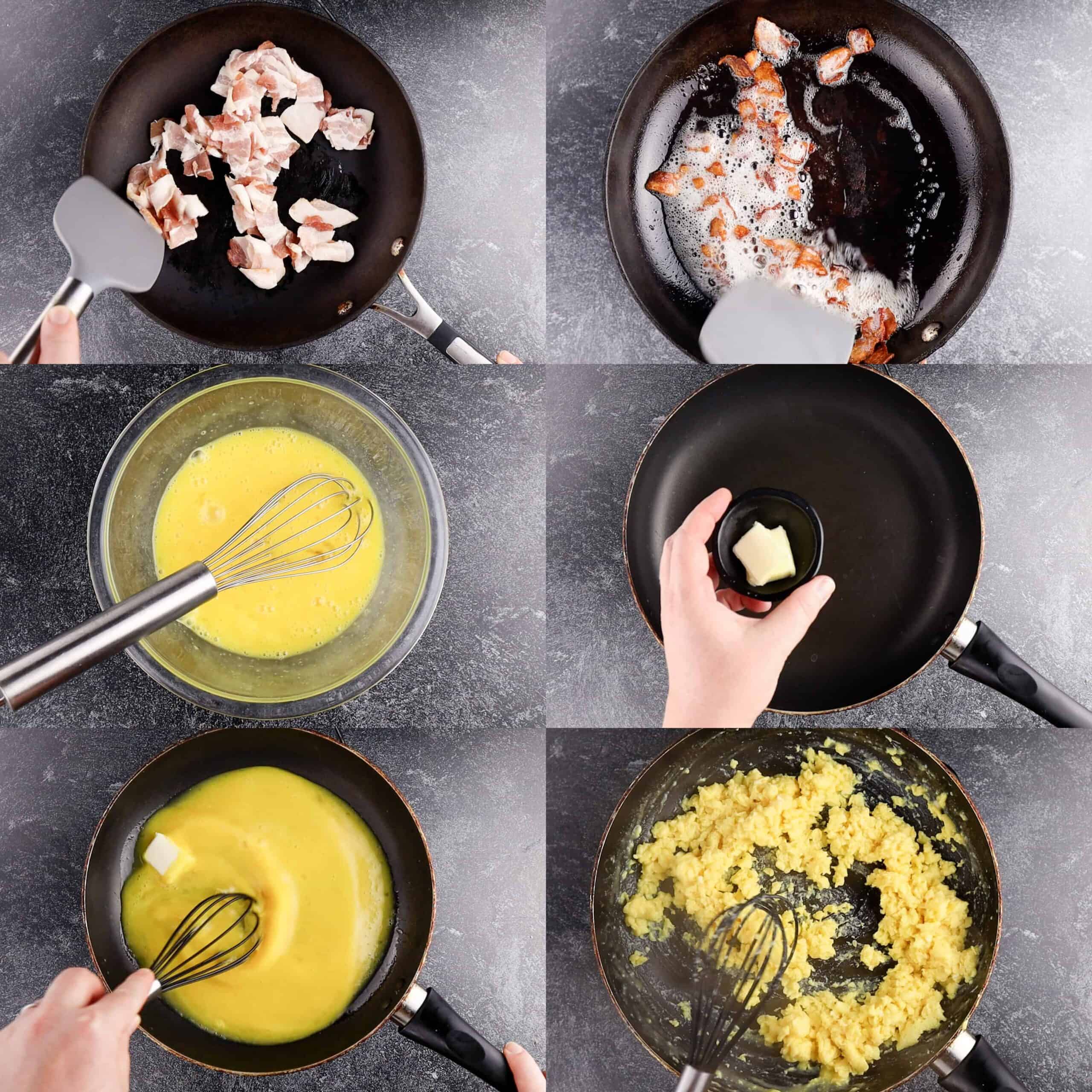 process shots of making baon and eggs