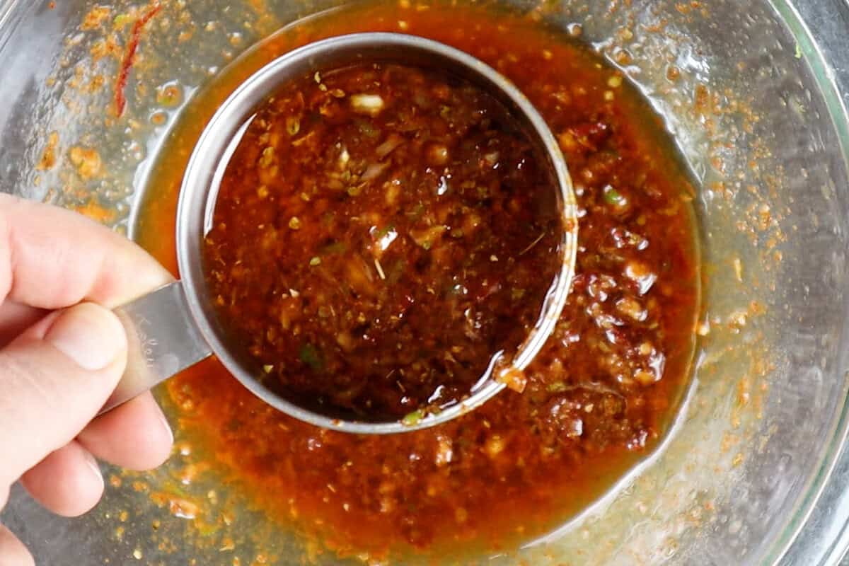 marinade in measuring cup.