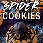 Spider Cookies, These spider cookies are super fun to make and really tasty! A chocolate sugar cookie topped with delicious buttercream and a lindor truffle spider! YUM! #atablefullofjoy #halloween #sugarcookie #spider #cookie #monster #party #kidcrafts