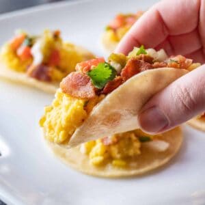 breakfast taco in hand