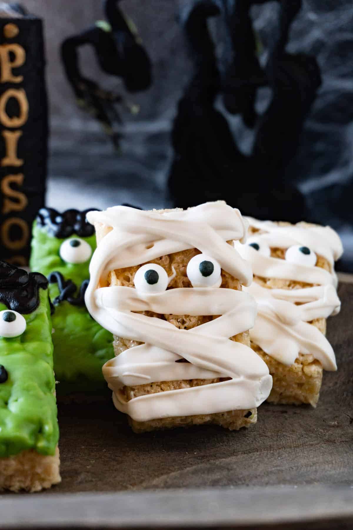 close up of mummy rice crispy treat