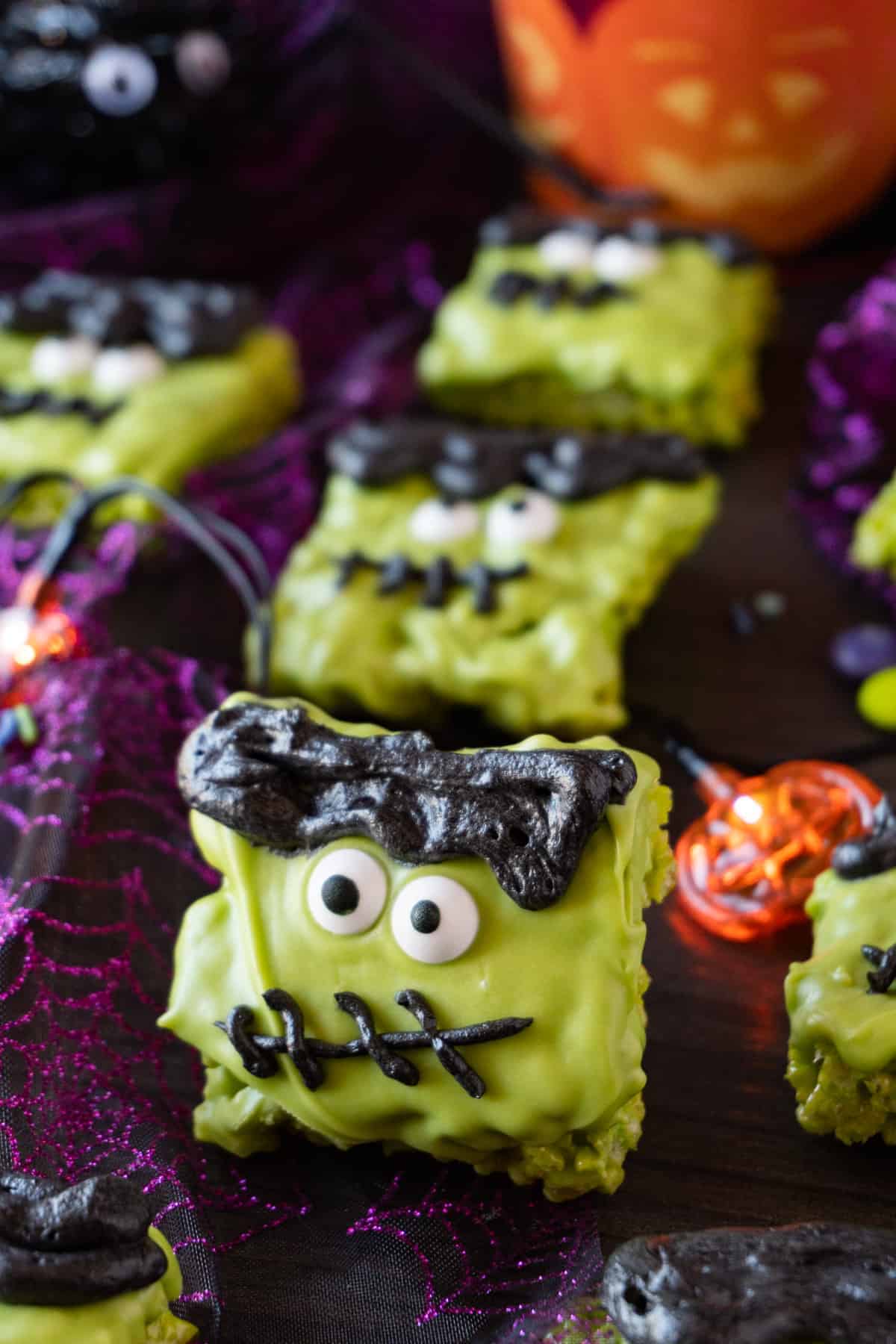 close up of frankenstein rice crispy treat