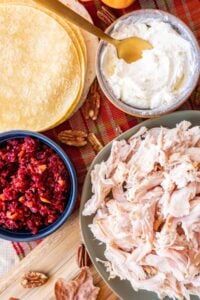 Turkey, cream cheese, cranberry relish, and tortillas