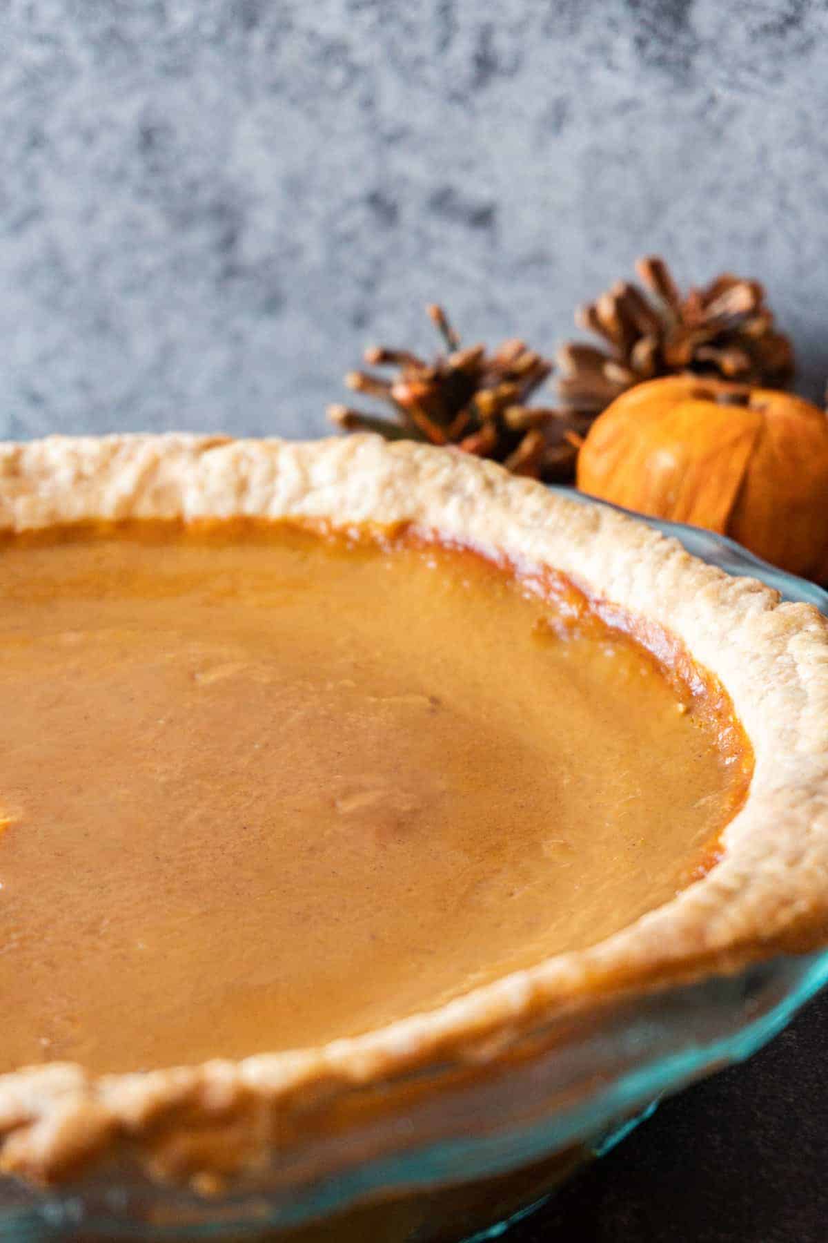 Pumpkin pie in pie dish