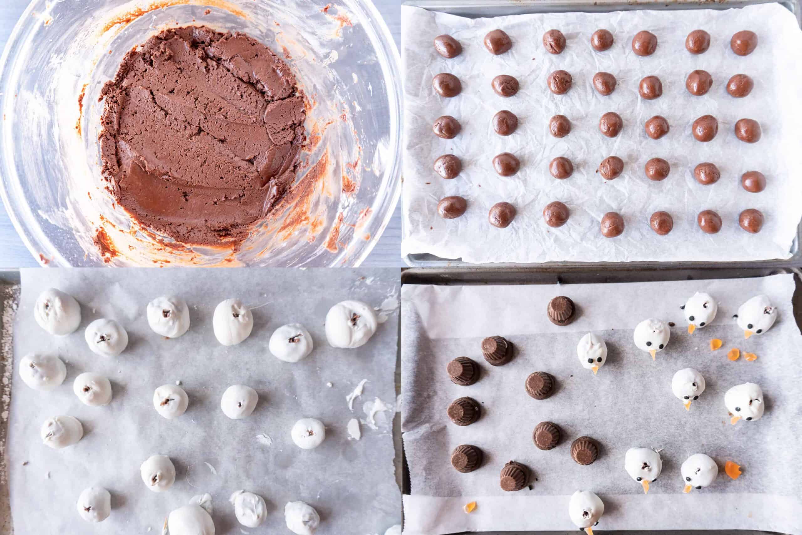 making the chocolate truffles and decorating as snowmen process pics