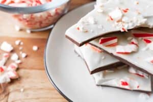 peppermint bark in pieces on plate