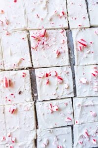 Peppermint bark cut into squares