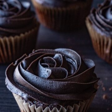 Dark Chocolate Frosting, an easy and delicious frosting that you will want to make again and again. If you enjoy chocolate than you will love this dark chocolate frosting! #frosting #easy #buttercream #darkchocolate #atablefullofjoy #homemade #chocolatefrosting