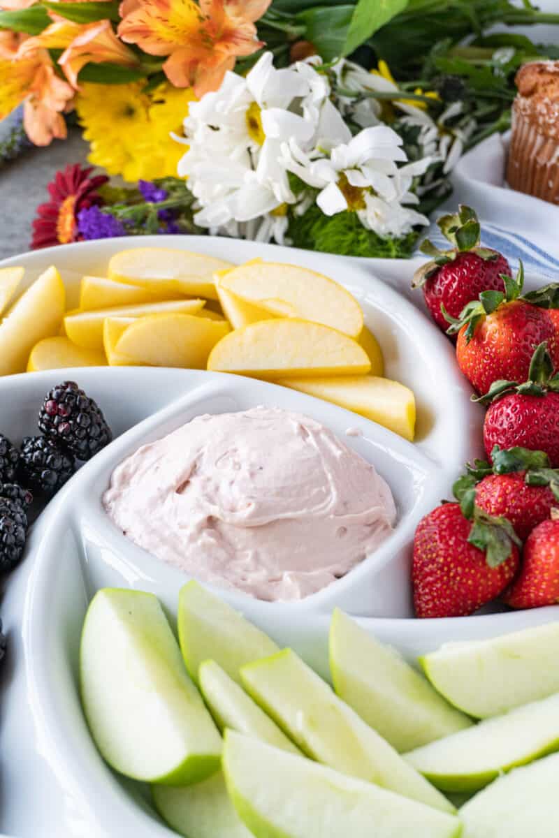 plater of fruit and dip in center