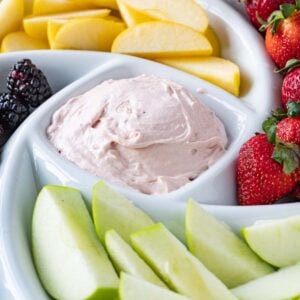 strawberry fruit dip featured image- dip in bowl with fruit