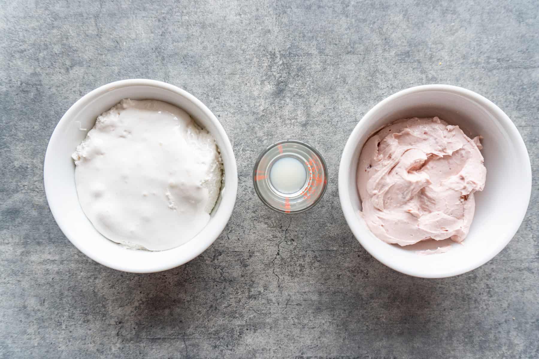 cream cheese, marshmallow fluff, and lemon juice in bowls