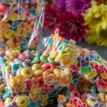 Fruit Loop Marshmallow Bars stacked on top of each other