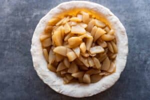 Cooked pears in pie- unbaked