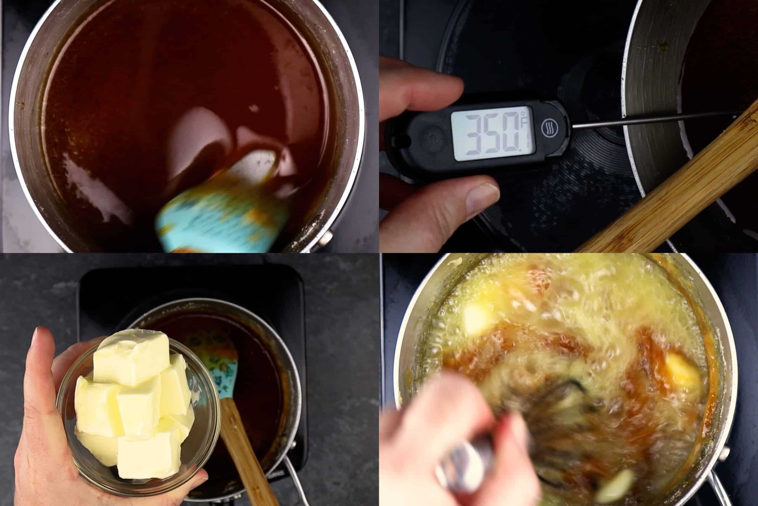 Getting sugar to temp and adding butter