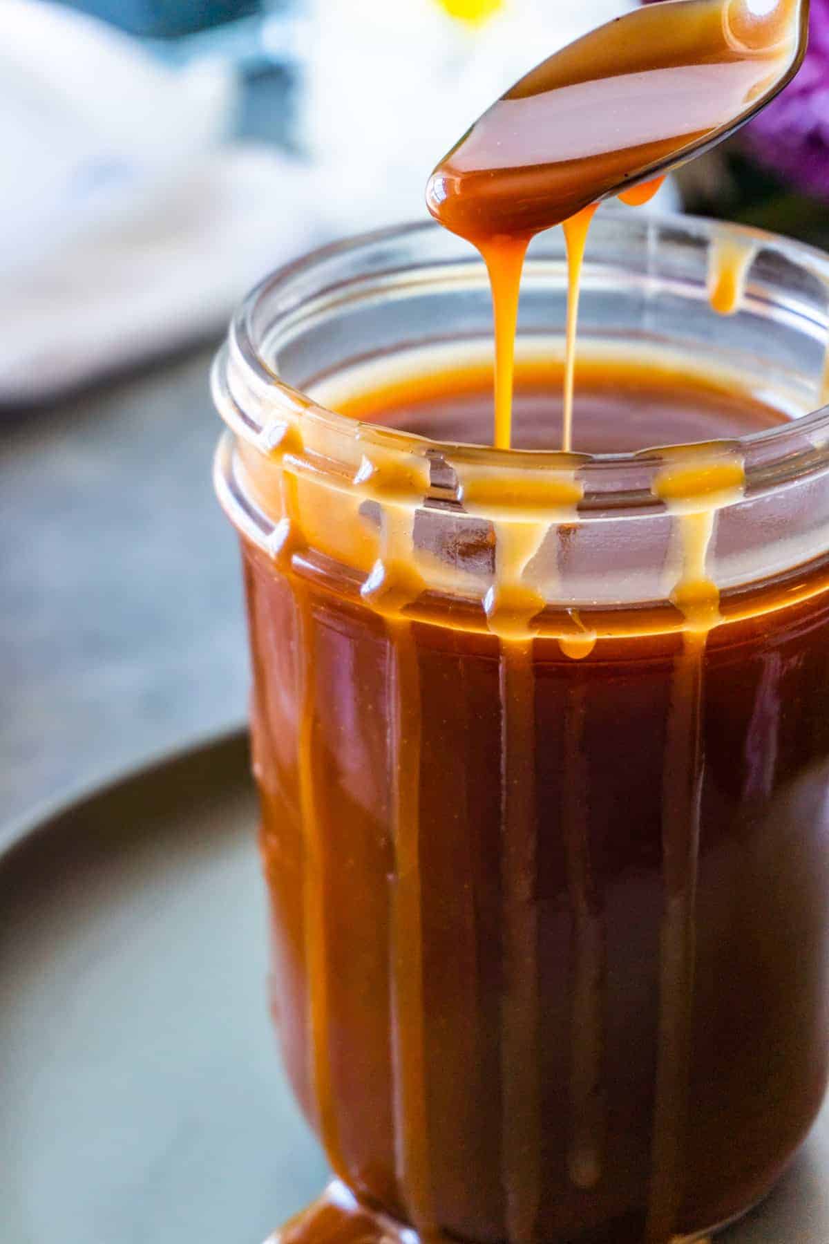 Caramel in a jar close up