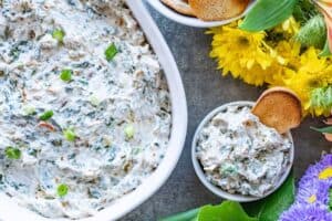 spinach dip in large bowl and small bowl
