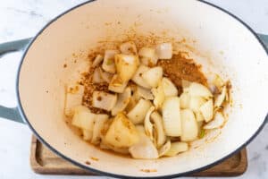 onions and garlic in dutch oven