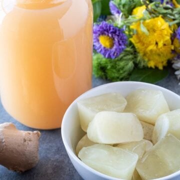 Ginger juice frozen into ice cubes